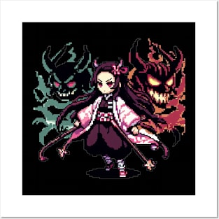 nezuko pixel art Posters and Art